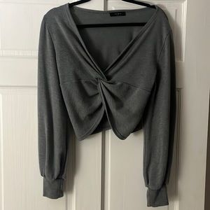 Long Sleeve Grey Crop Cross Top